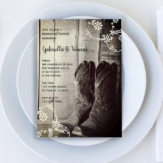 Rustic Cowboy Boots Western Rehearsal Dinner Invitation