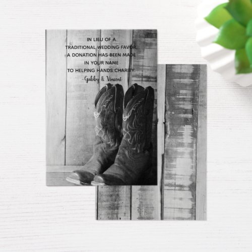 Rustic Boots Country Wedding Charity Favor Card Business Card