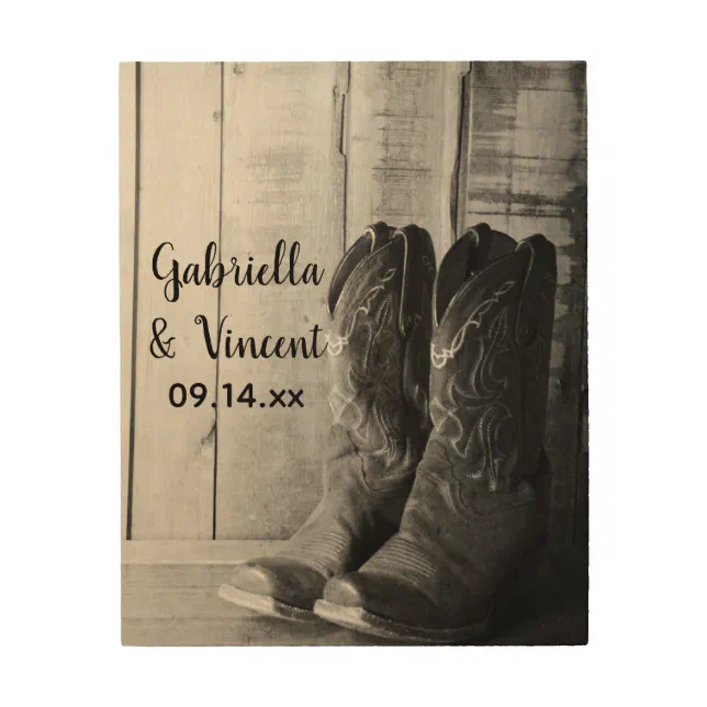 Rustic Cowboy Boots Western Wedding Keepsake Wood Wall Art | Zazzle