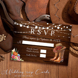 Rustic Cowboy Boots Western Wedding RSVP Card
