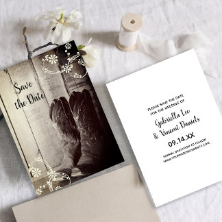 Rustic Cowboy Boots Western Wedding Save the Date Invitation