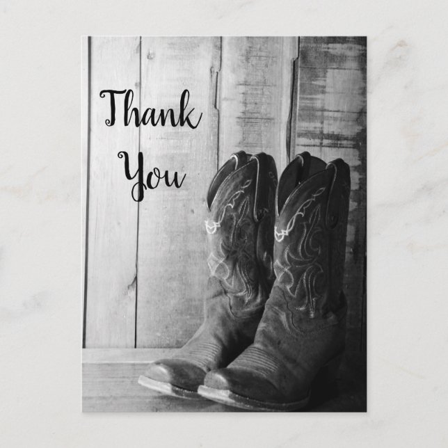 Rustic Cowboy Boots Western Wedding Thank You Postcard (Front)