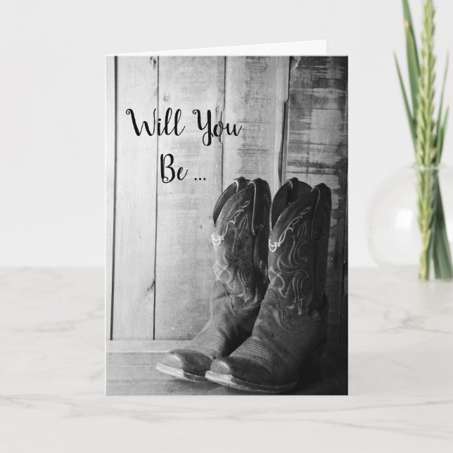 Rustic Cowboy Boots Will You Be My Bridesmaid Invitation (Front)