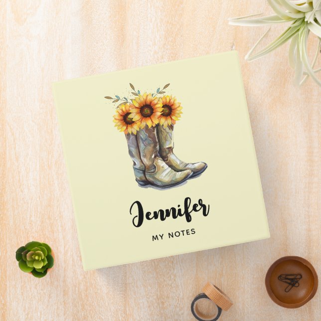 Rustic Cowboy Boots with Sunflowers 3 Ring Binder (In Situ)