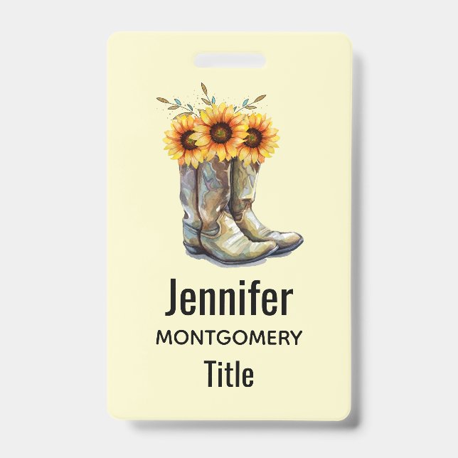 Rustic Cowboy Boots with Sunflowers Badge (Front)