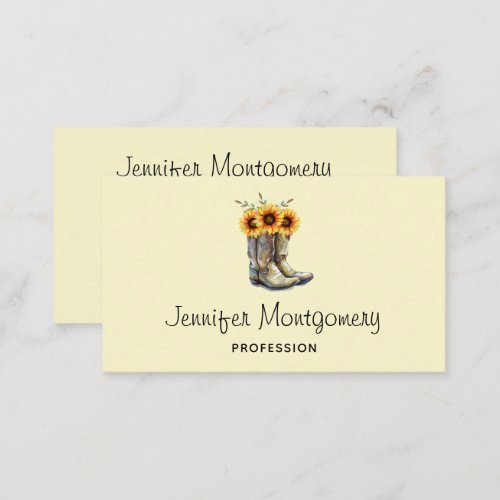 Rustic Cowboy Boots with Sunflowers Business Card