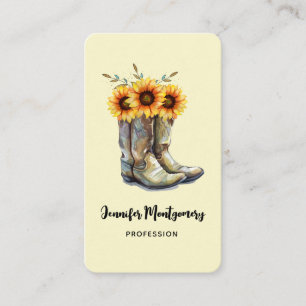 Rustic Cowboy Boots with Sunflowers Business Card