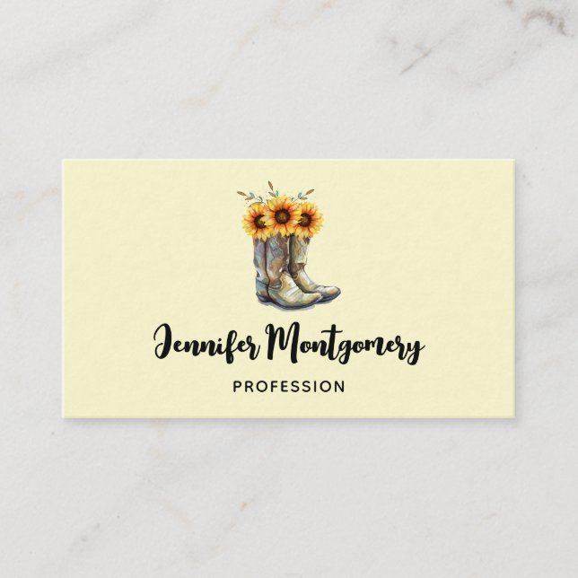 Rustic Cowboy Boots with Sunflowers Business Card (Front)