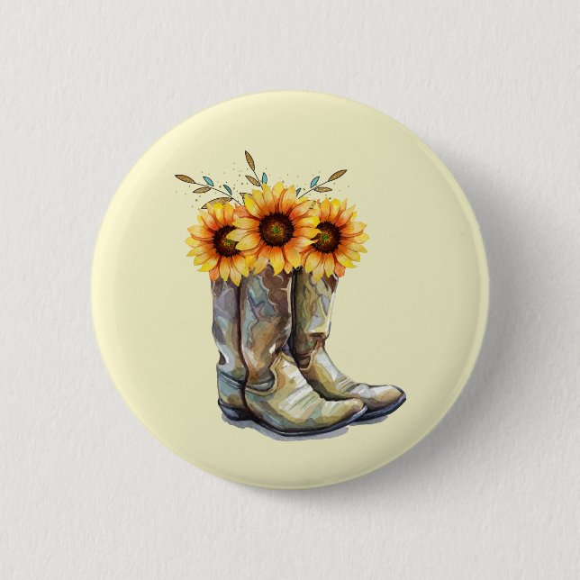Rustic Cowboy Boots with Sunflowers Button (Front)