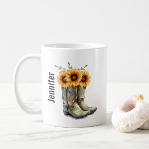 Rustic Cowboy Boots with Sunflowers Coffee Mug