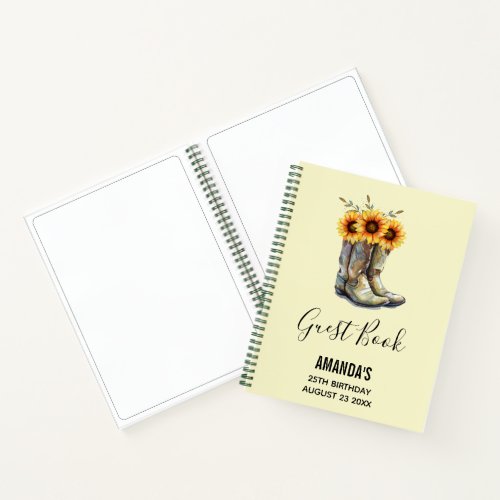 Rustic Cowboy Boots with Sunflowers Guest Book