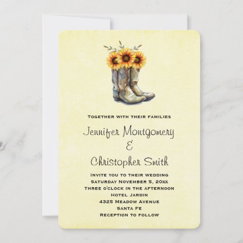 Rustic Cowboy Boots with Sunflowers  Invitation