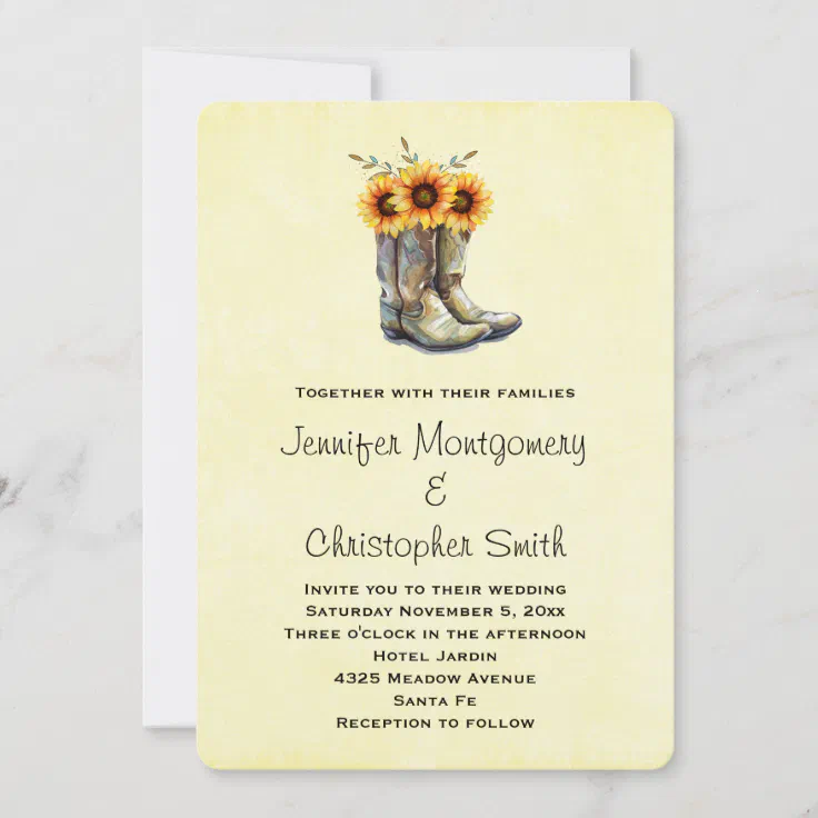 Rustic Cowboy Boots with Sunflowers Invitation | Zazzle