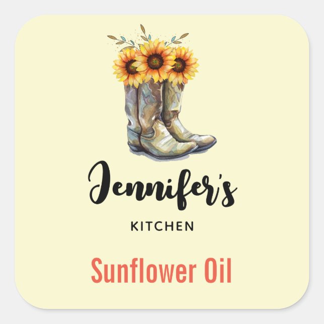 Rustic Cowboy Boots with Sunflowers Kitchen Square Sticker (Front)