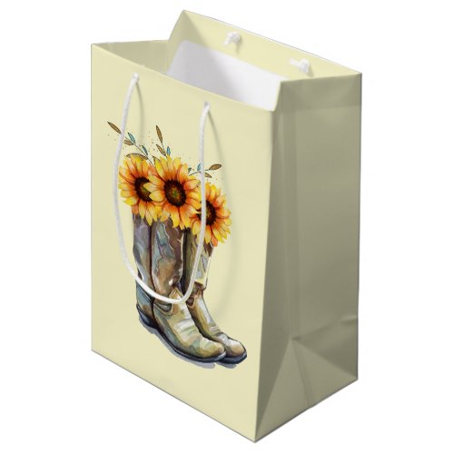 Rustic Cowboy Boots with Sunflowers Medium Gift Bag