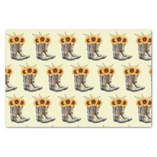 Rustic Cowboy Boots with Sunflowers Pattern Tissue Paper