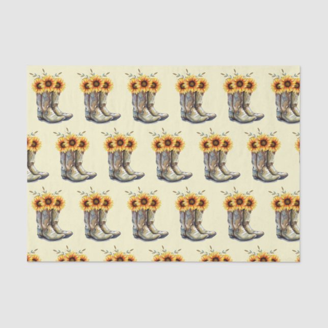 Rustic Cowboy Boots with Sunflowers Pattern Tissue Paper (Front)