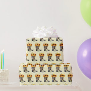 Rustic Cowboy Boots with Sunflowers Pattern Wrapping Paper