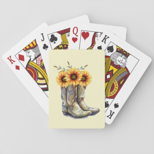 Rustic Cowboy Boots with Sunflowers Poker Cards