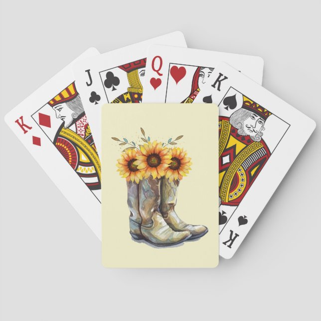 Rustic Cowboy Boots with Sunflowers Poker Cards (Back)