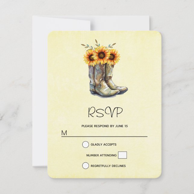 Rustic Cowboy Boots with Sunflowers RSVP Card (Front)