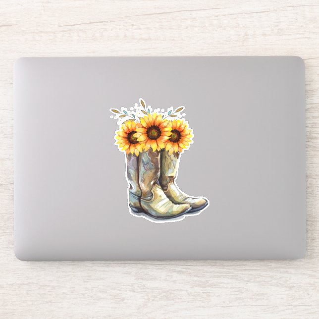 Rustic Cowboy Boots with Sunflowers Sticker (Computer)
