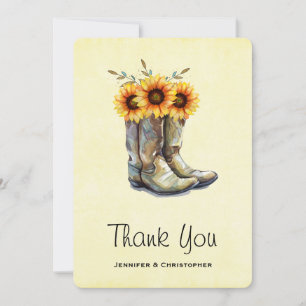 Rustic Cowboy Boots with Sunflowers Thank You Card