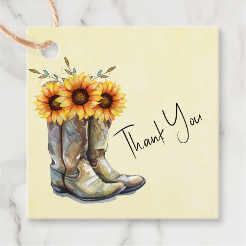 Rustic Cowboy Boots with Sunflowers Thank You Favor Tags