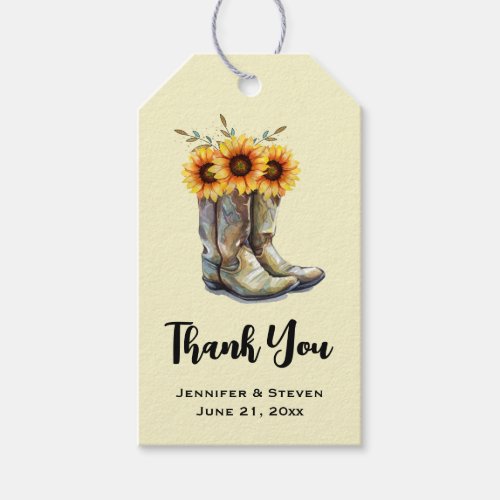 Rustic Cowboy Boots with Sunflowers Thank You Gift Tags