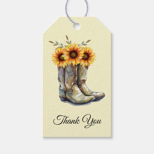Rustic Cowboy Boots with Sunflowers Thank You Gift Tags