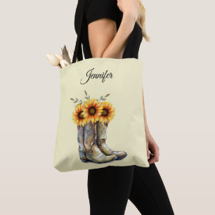 Rustic Cowboy Boots with Sunflowers Tote Bag