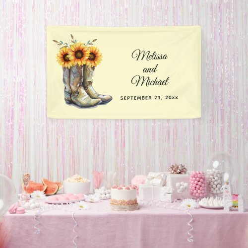Rustic Cowboy Boots with Sunflowers Wedding Banner