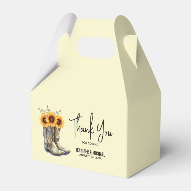 Rustic Cowboy Boots with Sunflowers Wedding Favor Boxes (Front Side)