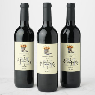 Rustic Cowboy Boots with Sunflowers Wine Making Label