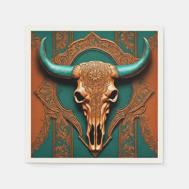 Rustic Cowboy Bull Skull Country Western Party  Napkins (Front)