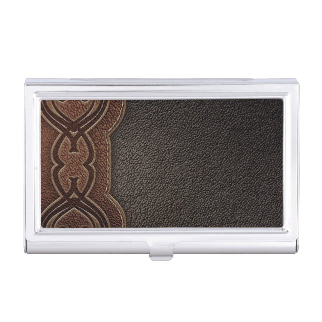 Rustic cowboy fashion western country brown business card holder (Front)