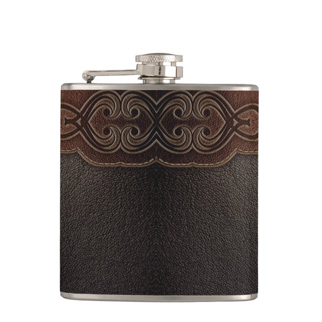 Rustic cowboy fashion western country brown flask (Front)