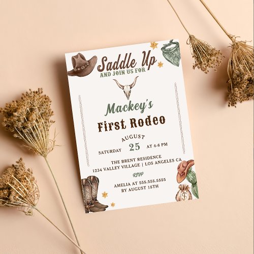 Rustic Cowboy  First Rodeo 1st Birthday Invitation