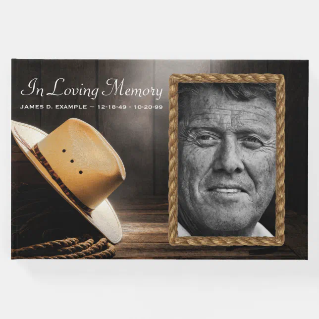 Rustic Cowboy Funeral Memorial Guest Book Zazzle