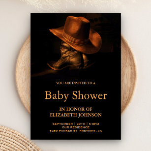 Rustic Cowboy Hat and Boots Baby Shower Invitation