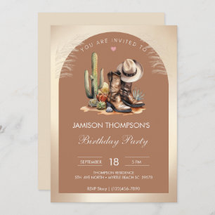 Rustic Cowboy Hat and Boots Watercolor Birthday Invitation