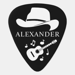 Rustic Cowboy Hat Country Guitar Music Notes Name Pick