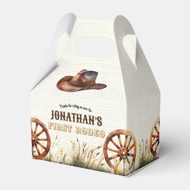Rustic Cowboy Hat First Rodeo Birthday Favor Box (Front Side)