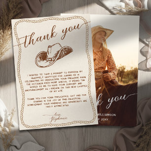 Rustic Cowboy Hat Photo Graduation Party Script Thank You Card