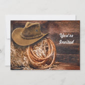 Rustic Cowboy Hat Rope Hay Photo Birthday Invitation (Front)