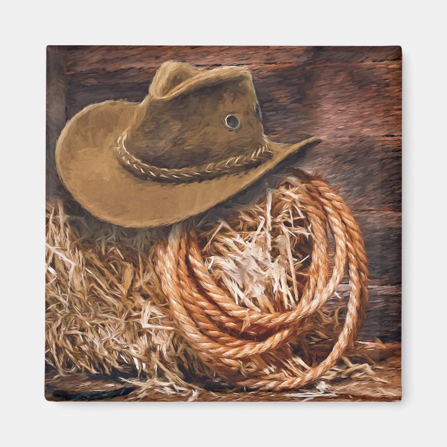 Rustic Cowboy Hat Rope Hay Photo Magnet (Front)