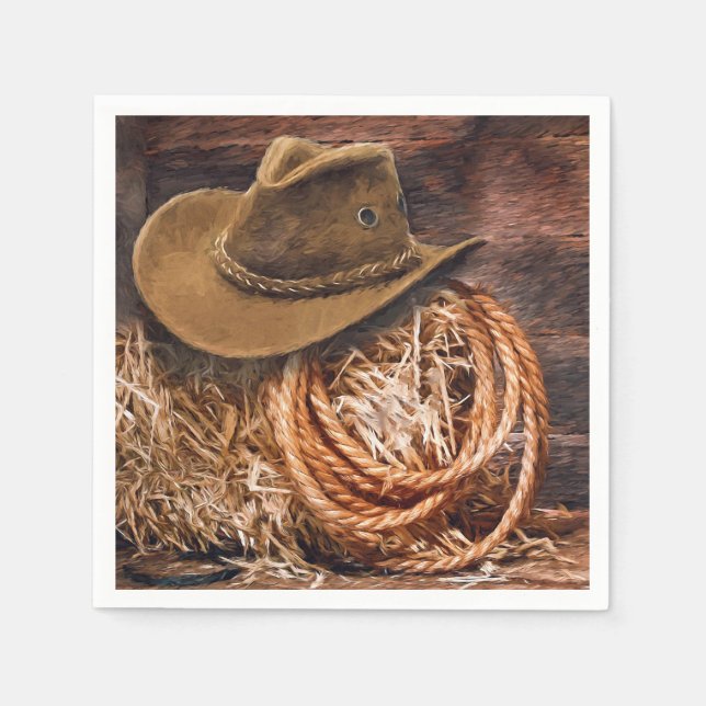 Rustic Cowboy Hat Rope Hay Photo Napkins (Front)
