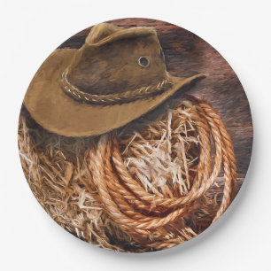 Rustic Cowboy Hat Rope Hay Photo Paper Plates