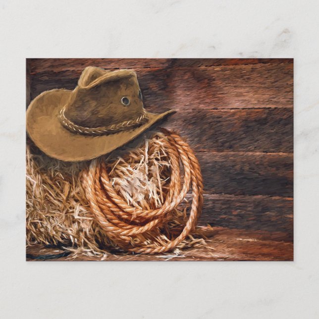 Rustic Cowboy Hat Rope Hay Photo Postcard (Front)