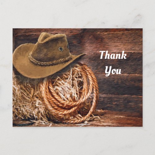 Rustic Cowboy Hat Rope Hay Photo Thank You Postcard